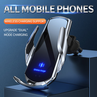 WIRELESS CAR PHONE CHARGER WITH AUTOMATIC CLAMPING PHONE HOLDER