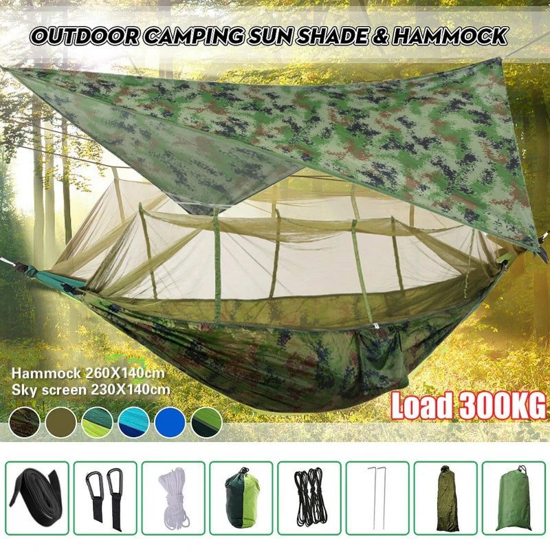 TOP PORTABLE CAMPING HAMMOCK WITH MOSQUITO NET AND RAIN FLY